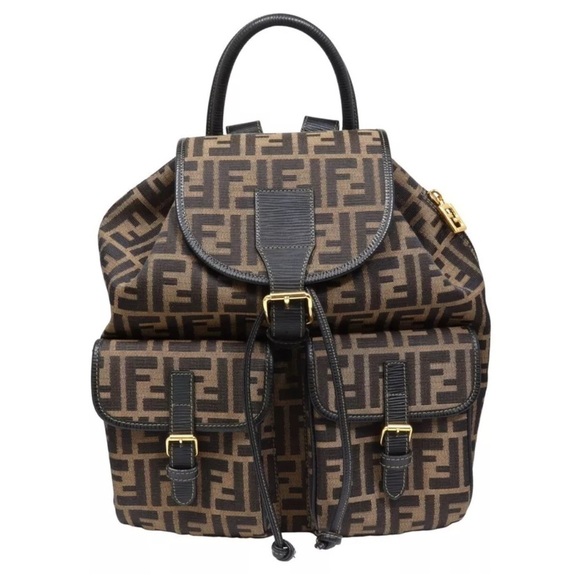 Fendi Zucca Bag Pack Canvas Leather Brown Black Backpack Rucksack with COA - Picture 1 of 16